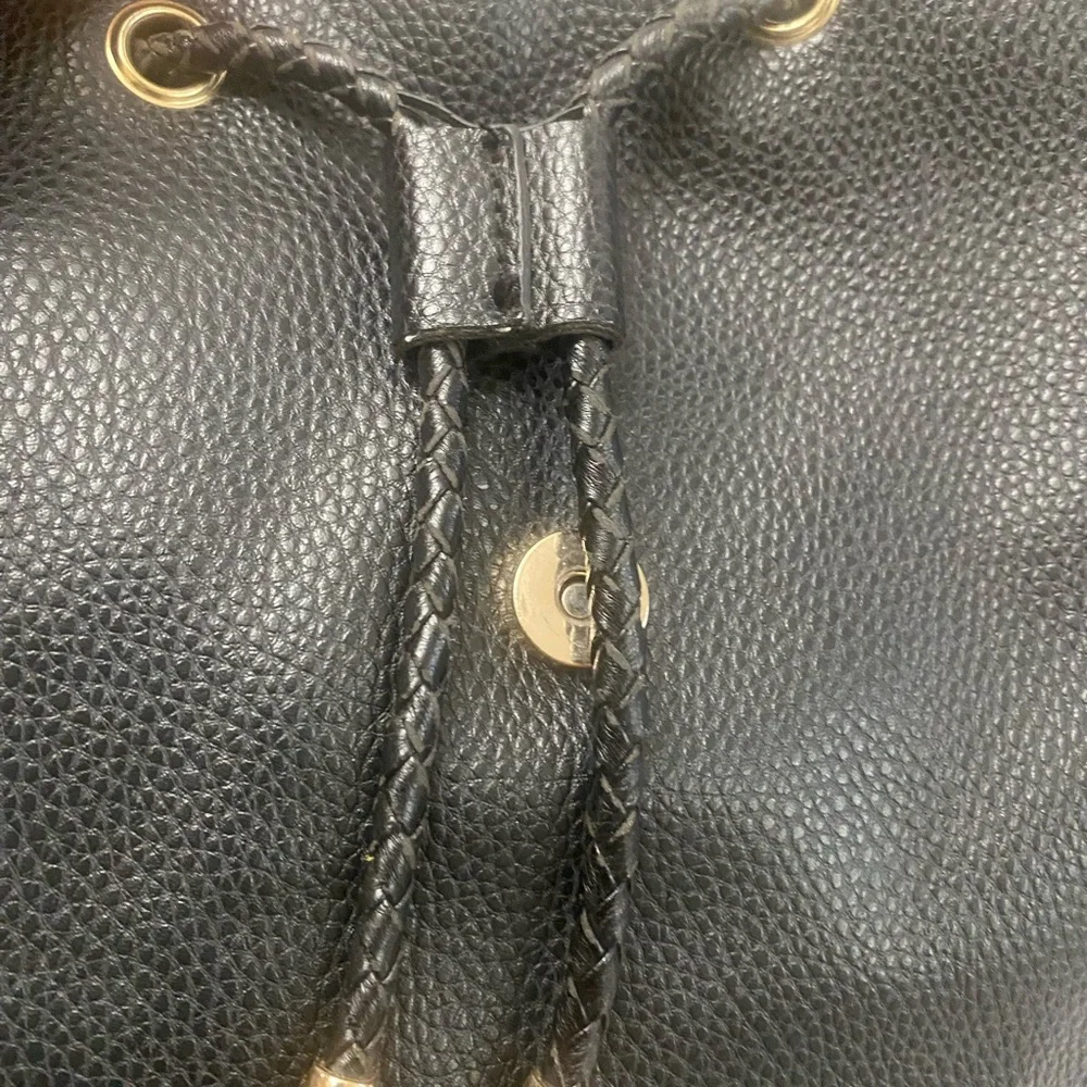 Marc New York Black Leather Backpack with Gold Accents